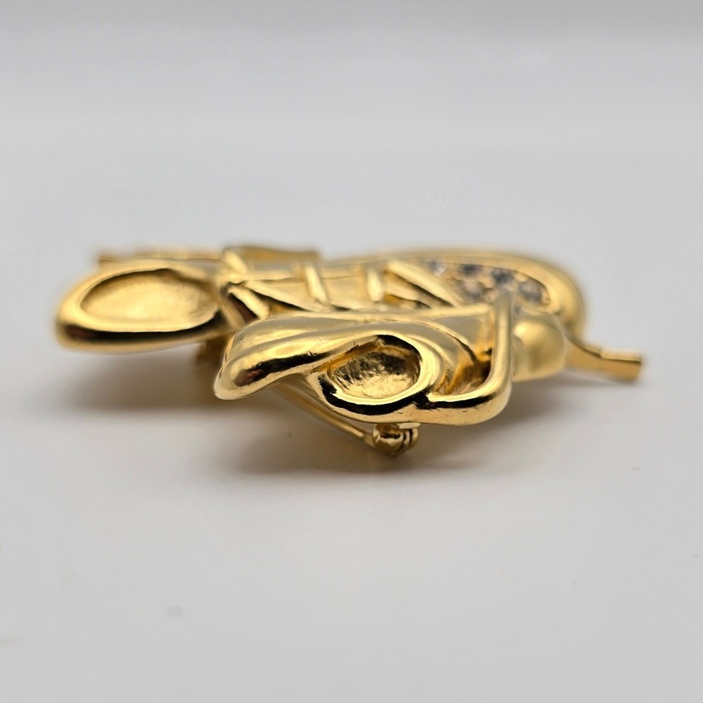 Tennis Shoe Brooch Gold Tone Rhinestone Sneaker Pin Sporty Gift Athletic Fashion - Picture 8 of 9